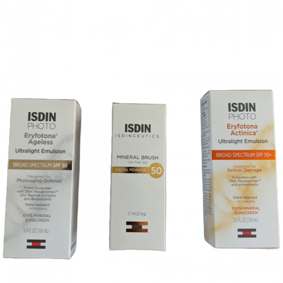 ISDIN 1 ERYFOTONA ACTINICA & 1 ERYFOTONA AGELESS Tinted Broad Spectrum Sunscreen SPF 50 and 1 Isdinceutic Mineral Brush Kit