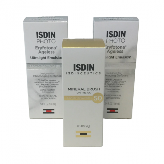 ISDIN 2 ERYFOTONA AGELESS Tinted Broad Spectrum Sunscreen SPF 50 and 1 Isdinceutic Mineral Brush Kit