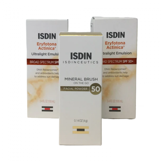 ISDIN 2 ERYFOTONA ACTINICA Broad Spectrum Sunscreen SPF 50 and 1 Isdinceutic Mineral Brush Kit
