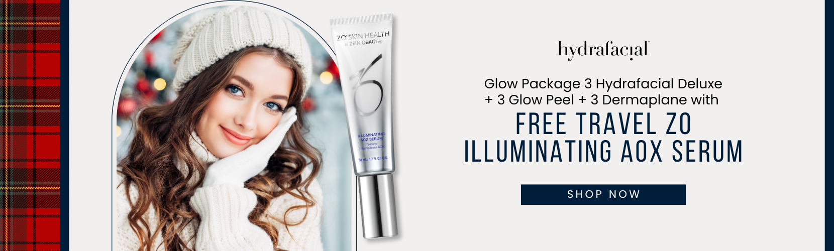 Glow Package 3 Hydrafacial Deluxe + 3 Glow Peel + 3 Dermaplane with Free Travel ZO Illuminating AOX Serum