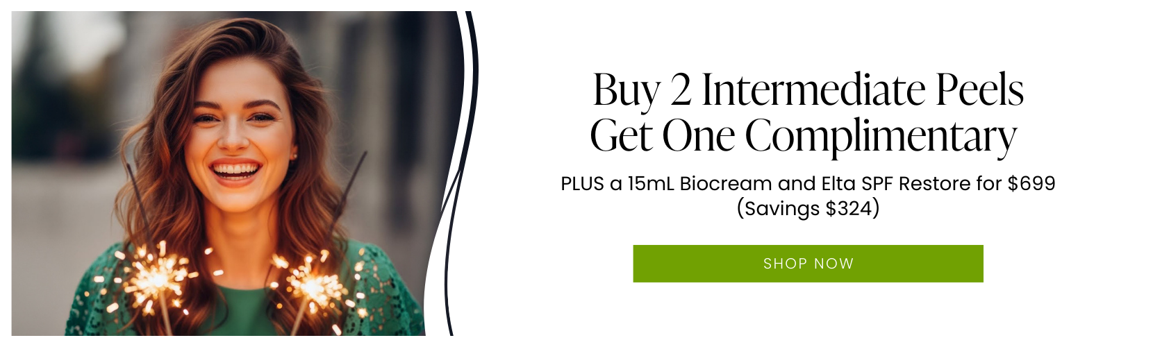 Buy 2 Intermediate Peels Get One Complimentary  PLUS a 15mL Biocream and Elta SPF Replenish for $699 (Savings $324)