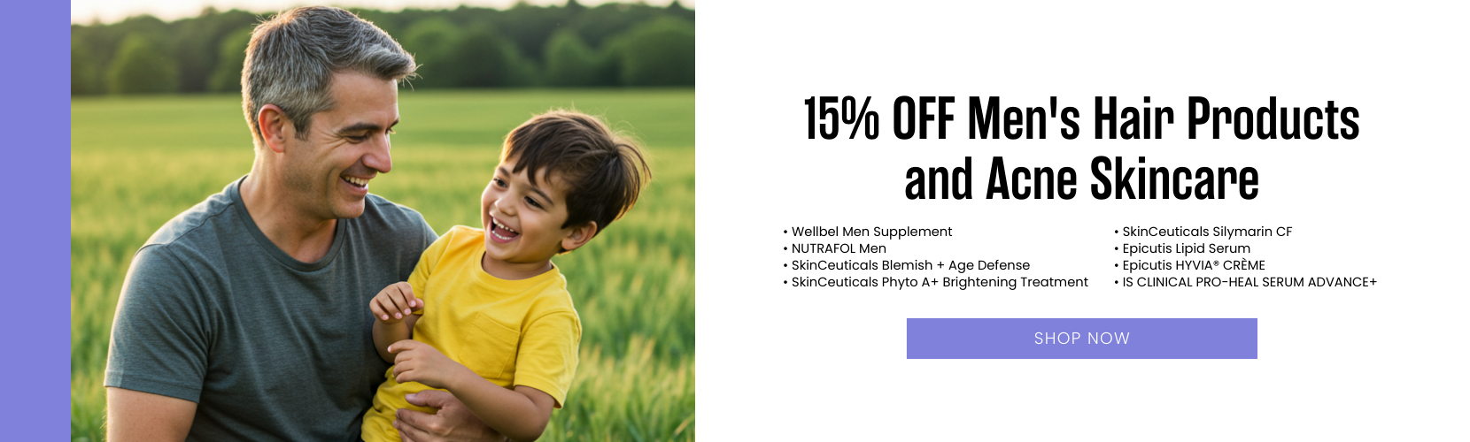 15% OFF Men's Hair Products and All Acne Skincare